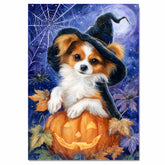 Papillon Dog Spooky Pumpkin Pictures Print for Living Room Decoration for Dad's Halloween Party on Ready to Hang 1.5" Thick Canvas Wrap, Floating Framed Canvas, Flat Rolled Canvas